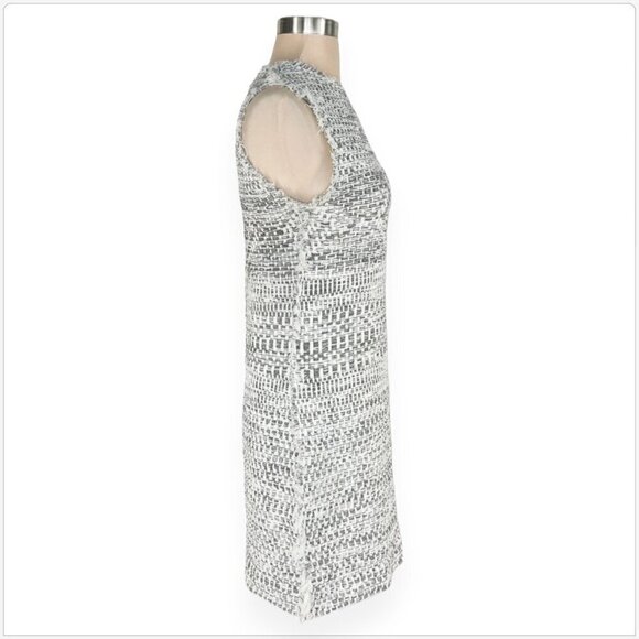 Adolfo Dominguez White Gray Crochet Woven Look Fringe Trim Mini Dress Size S - Picture 3 of 5